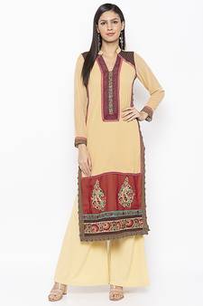 Beige embroidered georgette ethnic-Kurti