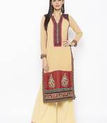 Beige embroidered georgette ethnic-Kurti