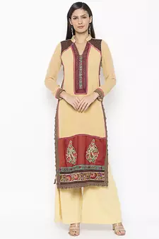 Beige embroidered georgette ethnic-Kurti