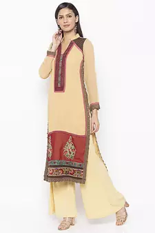 Beige embroidered georgette ethnic-Kurti
