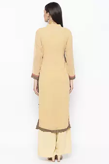 Beige embroidered georgette ethnic-Kurti