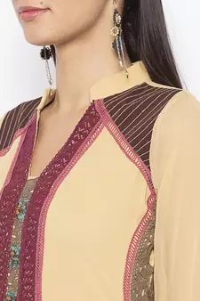 Beige embroidered georgette ethnic-Kurti