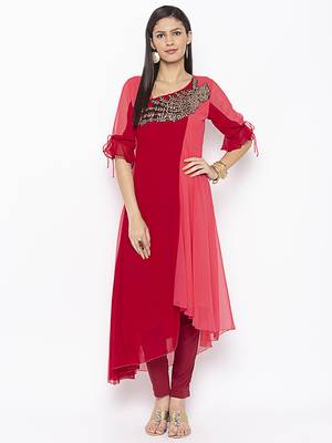 Maroon embroidered georgette ethnic-Kurti 1