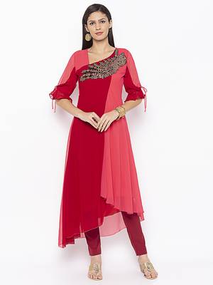 Maroon embroidered georgette ethnic-Kurti 2