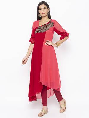 Maroon embroidered georgette ethnic-Kurti 3