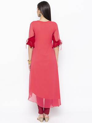 Maroon embroidered georgette ethnic-Kurti 4