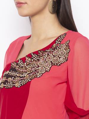 Maroon embroidered georgette ethnic-Kurti 5