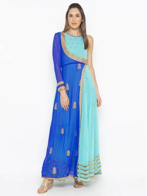 Blue embroidered georgette ethnic-Kurti 1