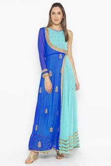 Blue embroidered georgette ethnic-Kurti