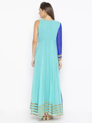 Blue embroidered georgette ethnic-Kurti 4