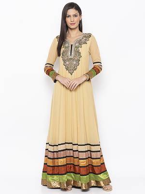 Beige embroidered georgette ethnic-Kurti 1
