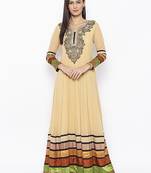Beige embroidered georgette ethnic-Kurti
