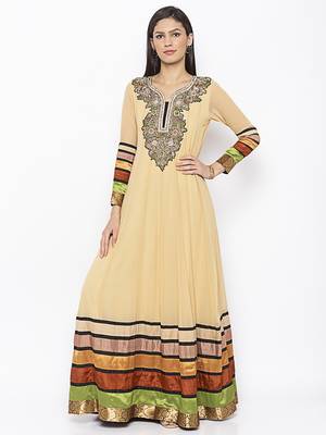 Beige embroidered georgette ethnic-Kurti 2