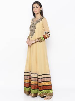 Beige embroidered georgette ethnic-Kurti 3