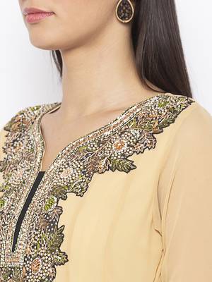 Beige embroidered georgette ethnic-Kurti 5
