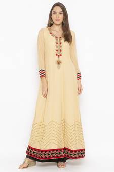 Beige embroidered georgette ethnic-Kurti