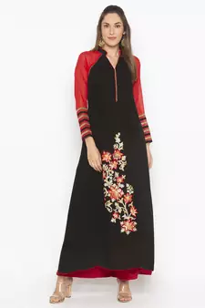 Black embroidered georgette ethnic-Kurti