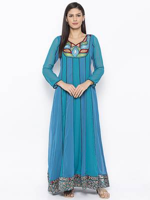 Blue embroidered georgette ethnic-Kurti 1
