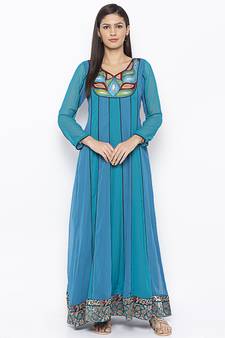 Blue embroidered georgette ethnic-Kurti