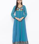Blue embroidered georgette ethnic-Kurti