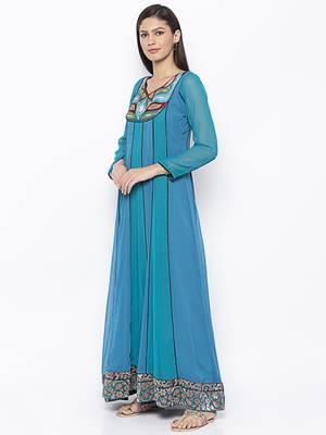 Blue embroidered georgette ethnic-Kurti 3