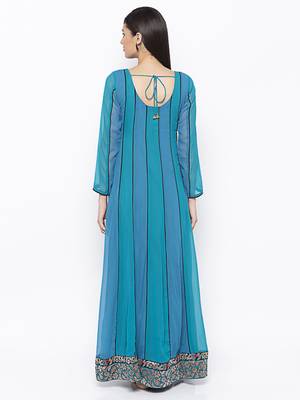 Blue embroidered georgette ethnic-Kurti 4