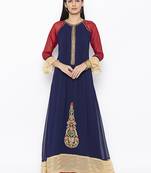 Navy-blue embroidered georgette ethnic-Kurti