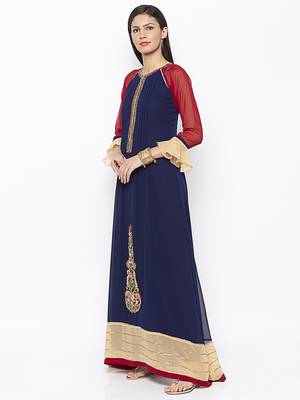 Navy-blue embroidered georgette ethnic-Kurti 2