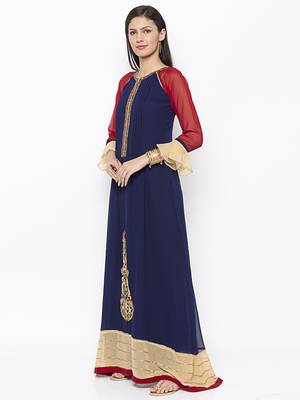 Navy-blue embroidered georgette ethnic-Kurti 3