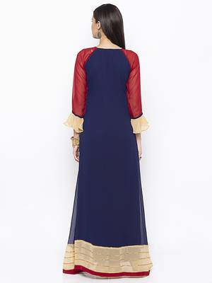 Navy-blue embroidered georgette ethnic-Kurti 4