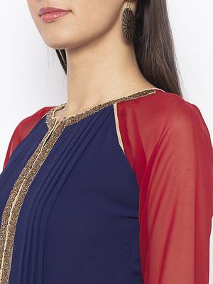 Navy-blue embroidered georgette ethnic-Kurti 5