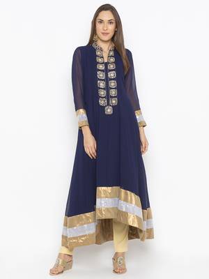 Navy-blue embroidered georgette ethnic-Kurti 1