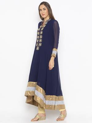 Navy-blue embroidered georgette ethnic-Kurti 3