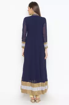Navy-blue embroidered georgette ethnic-Kurti