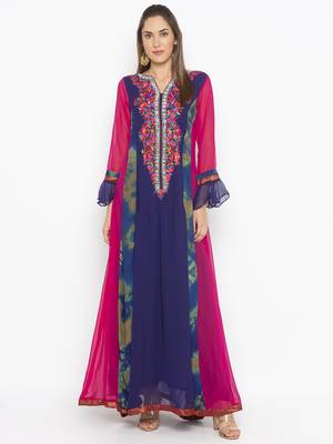 Navy-blue embroidered georgette ethnic-Kurti 1