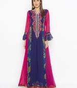 Navy-blue embroidered georgette ethnic-Kurti