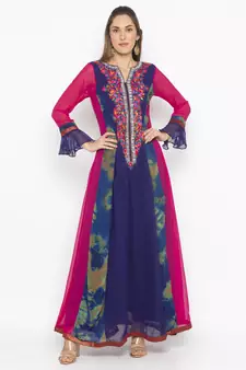 Navy-blue embroidered georgette ethnic-Kurti