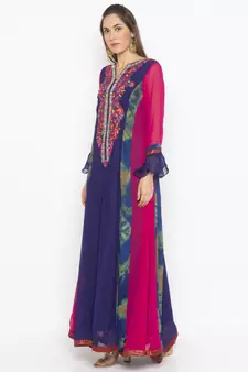 Navy-blue embroidered georgette ethnic-Kurti