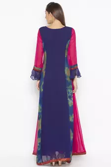Navy-blue embroidered georgette ethnic-Kurti