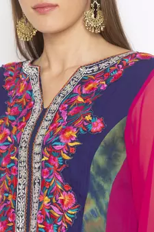 Navy-blue embroidered georgette ethnic-Kurti