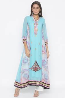 Light-blue embroidered georgette ethnic-Kurti