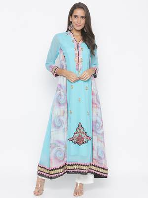 Light-blue embroidered georgette ethnic-Kurti 2
