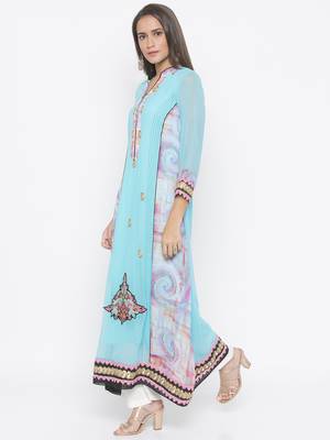 Light-blue embroidered georgette ethnic-Kurti 3