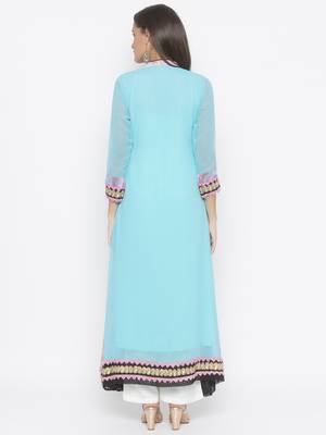 Light-blue embroidered georgette ethnic-Kurti 4