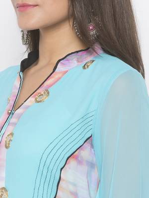 Light-blue embroidered georgette ethnic-Kurti 5