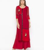 Red embroidered georgette ethnic-Kurti