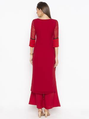 Red embroidered georgette ethnic-Kurti 4