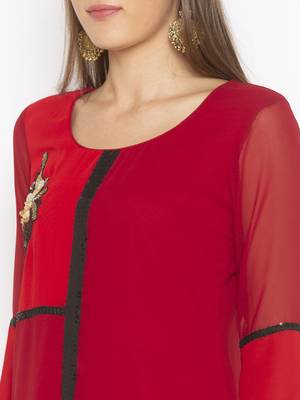 Red embroidered georgette ethnic-Kurti 5