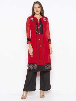 Red embroidered georgette ethnic-Kurti 1