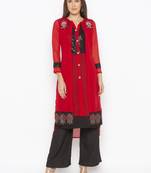 Red embroidered georgette ethnic-Kurti
